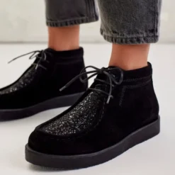 Angulus - Støvlet Med Snøre, 7426 - Black / Black Glitter