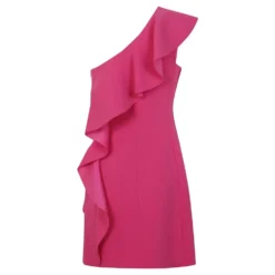 Asymmetrisk Fuchsia Kjole med Flæse