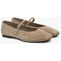 Beige Ballet Flats til kvinder med spænde lavet af blød velour