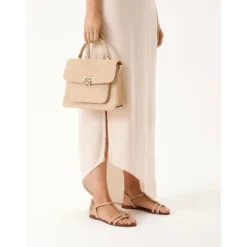 Beige læder ankelrem ballerinaer