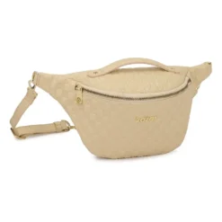 Beige læder nyre præget med monogrammer