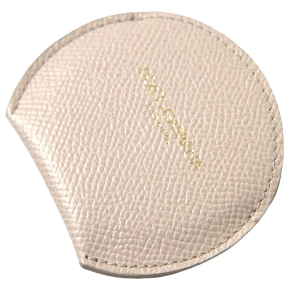 Beige Læder Rundt Logo Håndspejlsholder