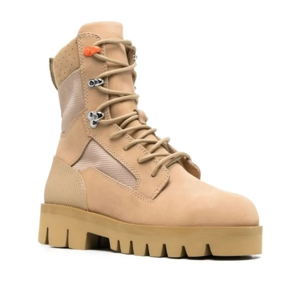 Beige Snørestøvler i Militærstil