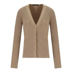 Beige V-Neck Ribbed Cardigan