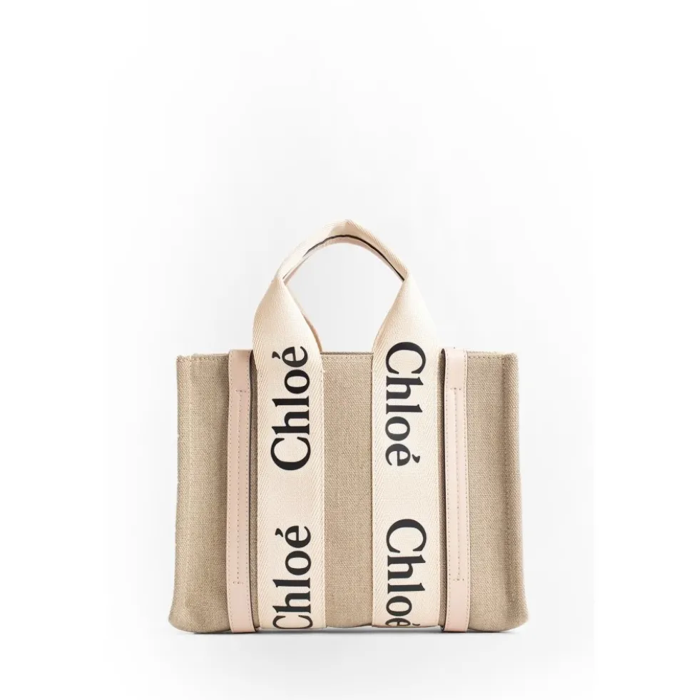 Beige Woody Tote Bag med Bånd