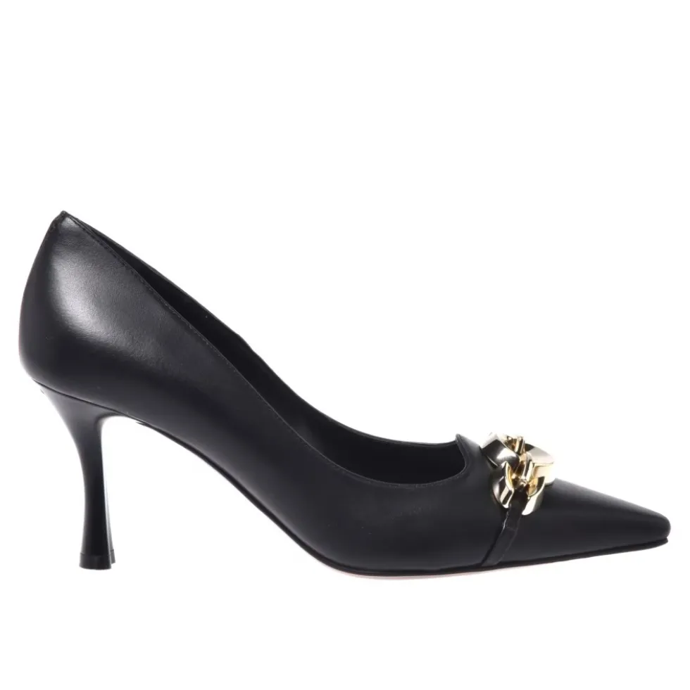 Black leather court shoes