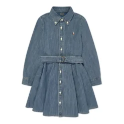 Blå Denim Kjole med Pony Motif