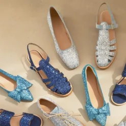 Blå Glitter Sandal med Ankelrem