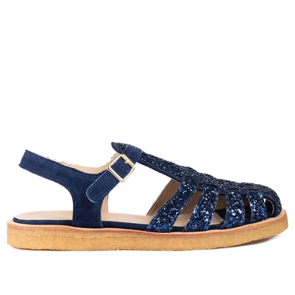 Blå Glitter Sandal med Ankelrem