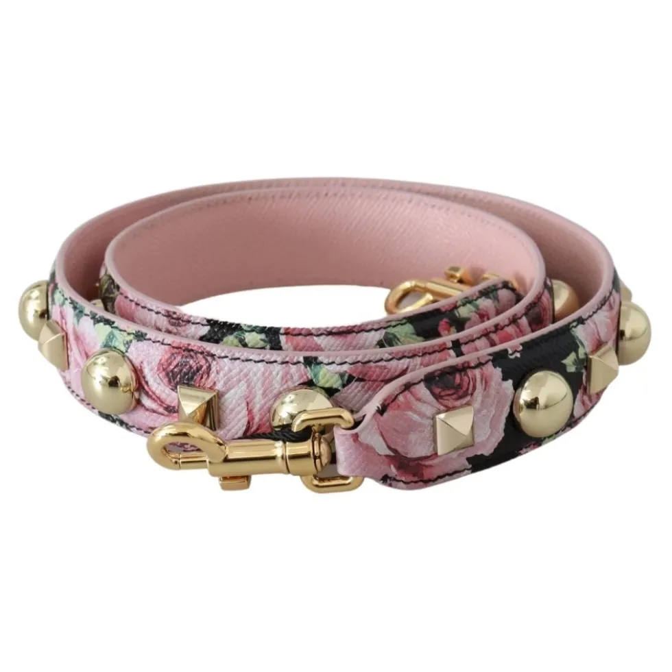 Blomstret Guld Stud Læderrem Pink