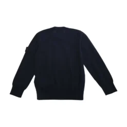 Blå Sweater med Logo Patch og Rund Hals