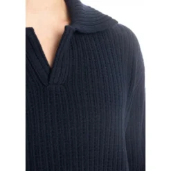 Blå Sweater med Unik Frontdetalje