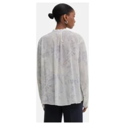 Bohemebluse i bomuldsvoile med forglemmigej-print
