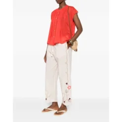 Broderede Cotton Poplin Palazzo Bukser