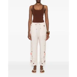 Broderede Cotton Poplin Palazzo Bukser
