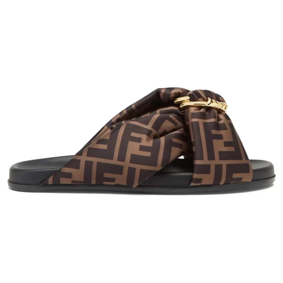 Brune Satin Sandaler med FF Motiv
