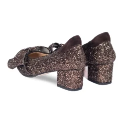 Brun Glitter Pump med Sløjfe