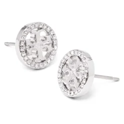 Circle-stud Crystal Logo Earrings