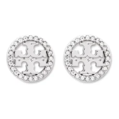 Circle-stud Crystal Logo Earrings