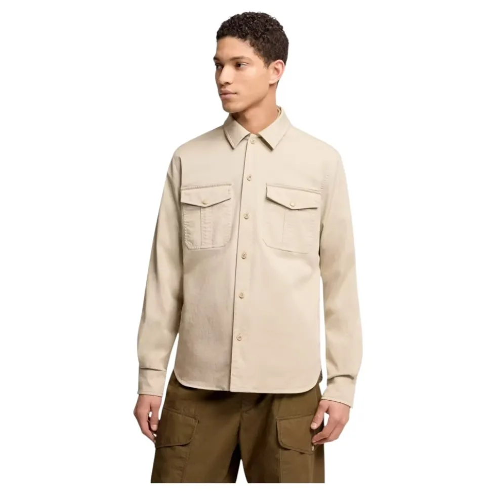 Cotton Blend Gabardine Langærmet Skjorte