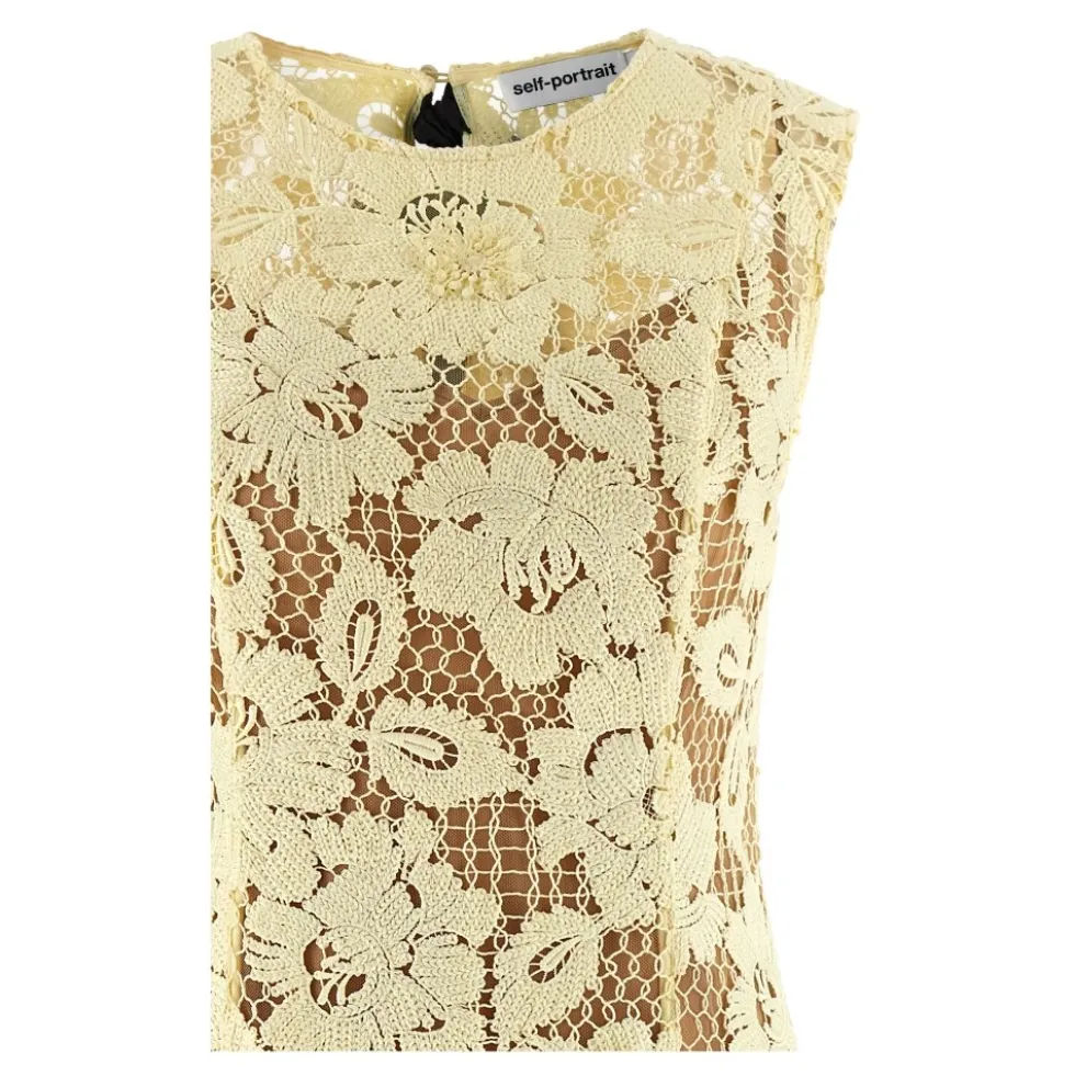 Crochet Lace and Tulle Midi Kjole