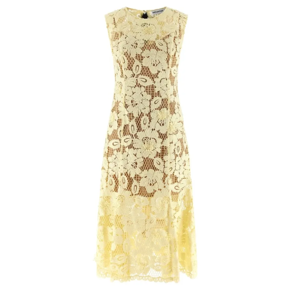 Crochet Lace and Tulle Midi Kjole