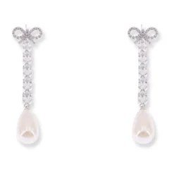 Crystal Bow Pearl Earrings