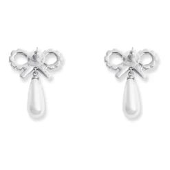 Crystal Bow Pearl Earrings