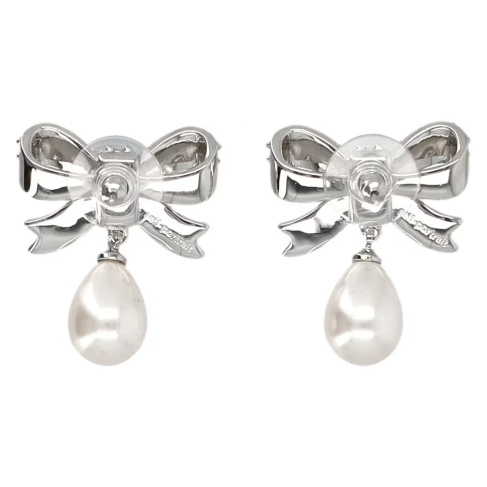 Crystal Bow Pearl Earrings