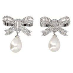 Crystal Bow Pearl Earrings