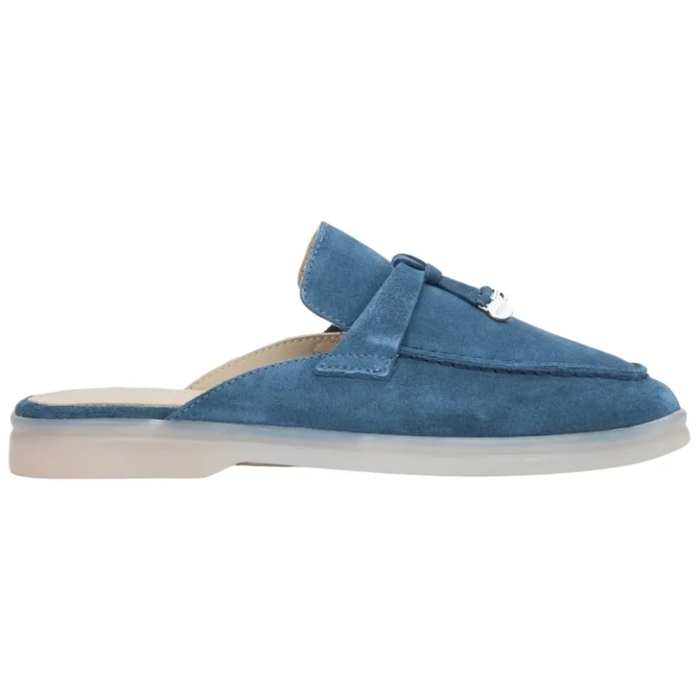 Dame Blå Mules lavet af Blødt Premium Italiensk Ægte Velour Estro ER00119612