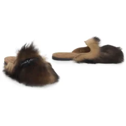 Dame slippers i fåreskind og ruskind