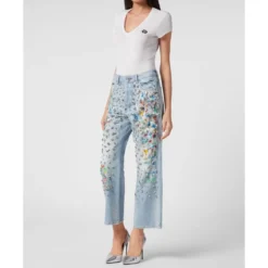 Denim Trousers High Rise Fit Crystal