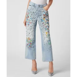 Denim Trousers High Rise Fit Crystal