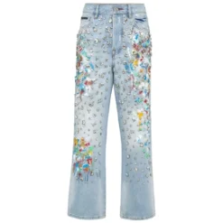 Denim Trousers High Rise Fit Crystal