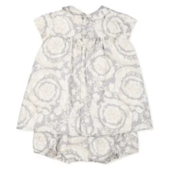 Elegant Grå Silkekjole Barocco Print