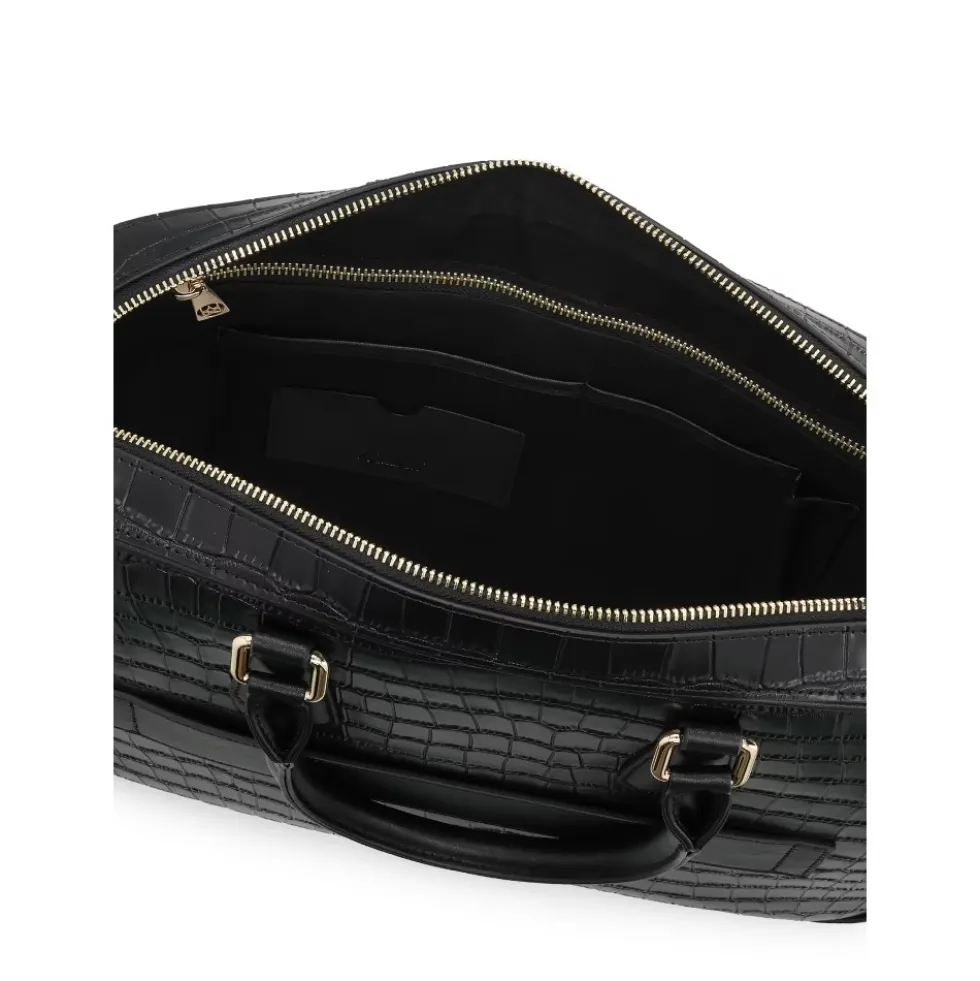 Elegant præget læder computertaske