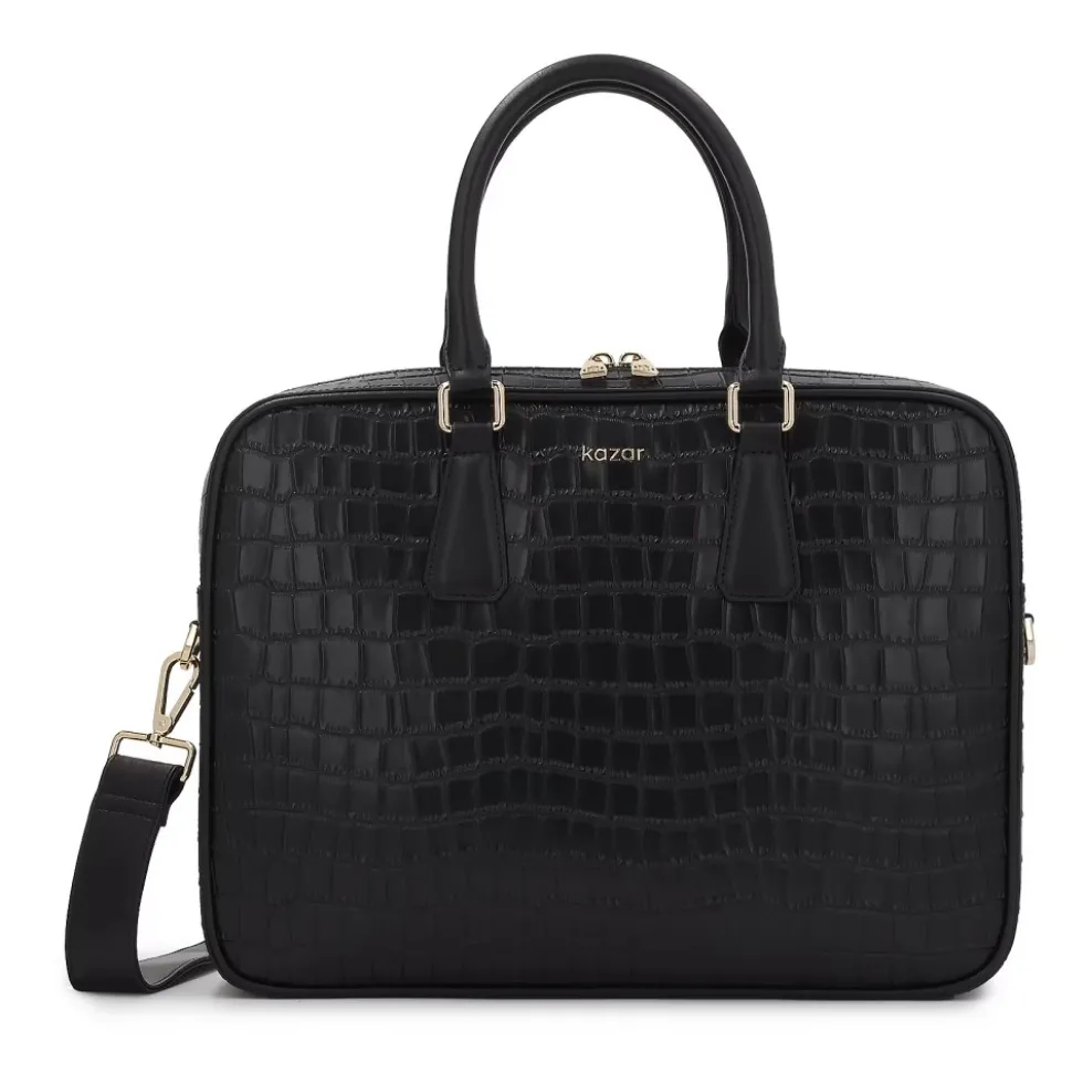 Elegant præget læder computertaske