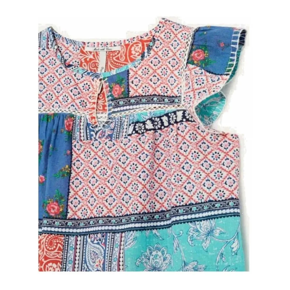 Etnisk Susan Bluse med Blonder Detaljer