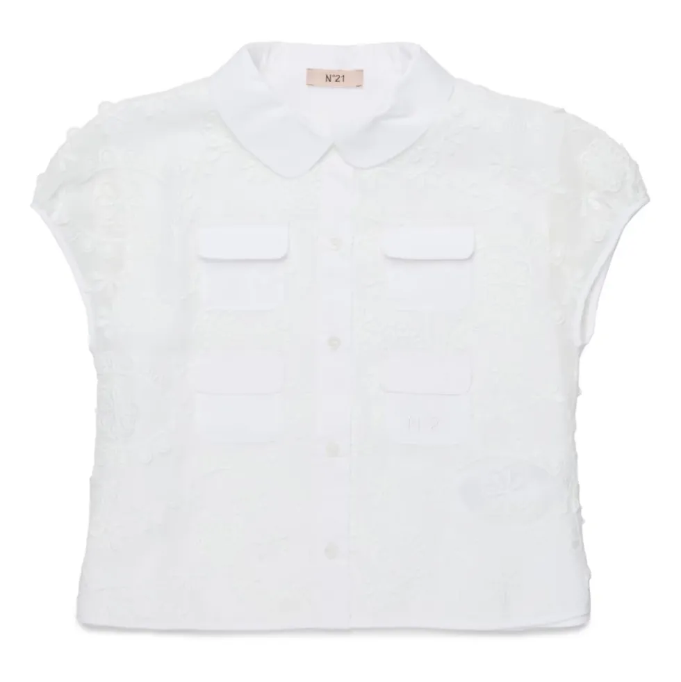 Floral Appliqué Four-Pockets Shirt