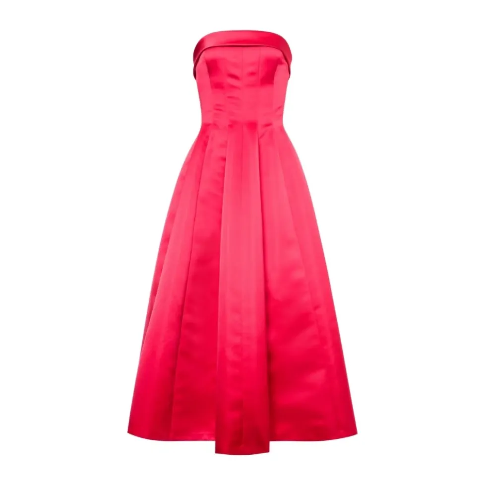 Fuchsia Bustier Kjole 50`er Stil Midi