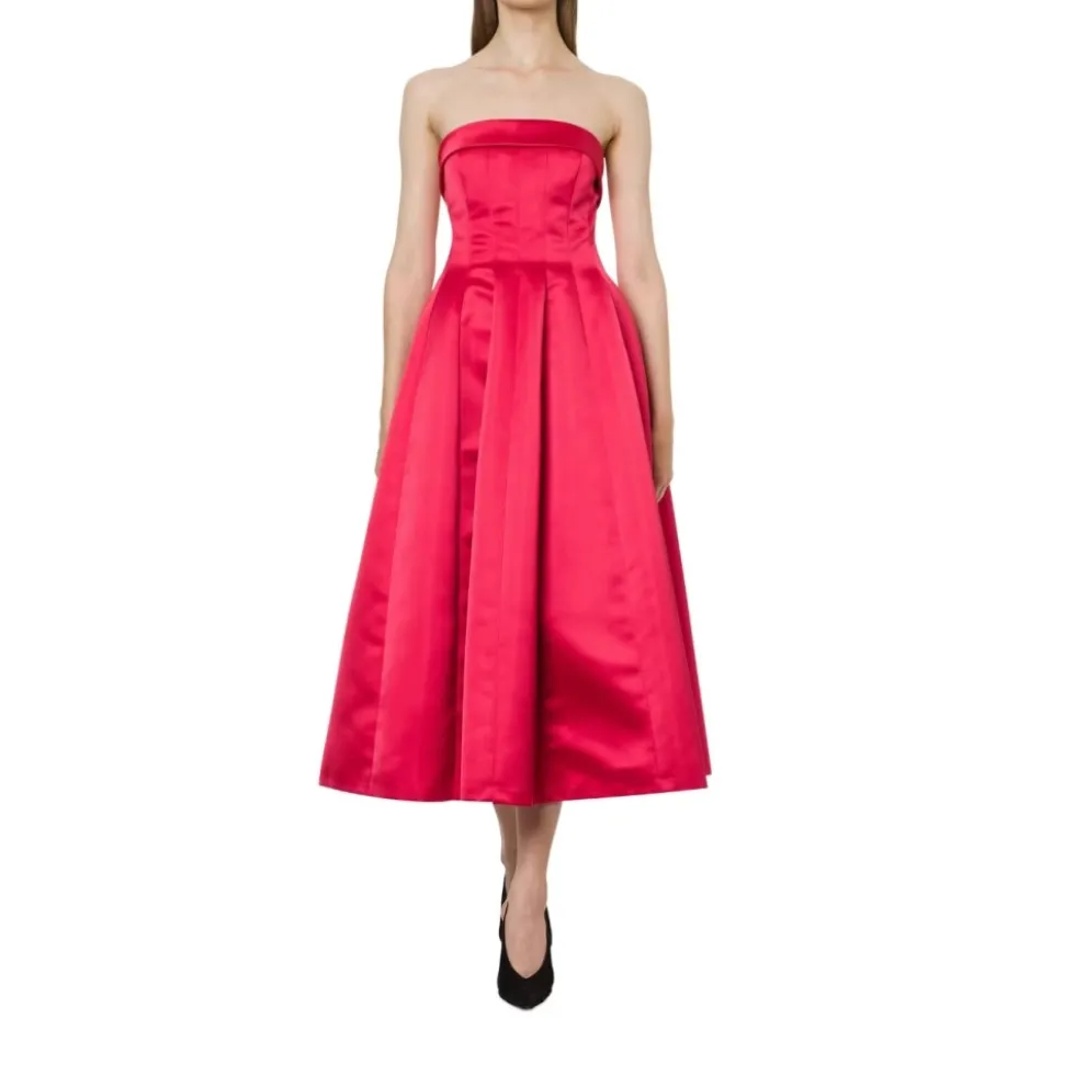Fuchsia Bustier Kjole 50`er Stil Midi