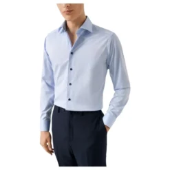 Geometric Effect Contemporary Fit Signaturer Twill Shirt Light Blue