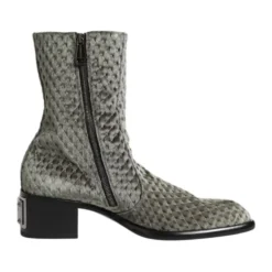 Grå Bomuld Velvet Mid Calf Støvler