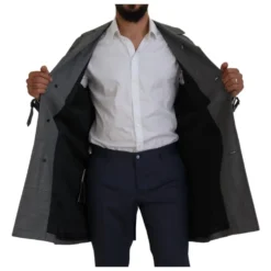 Grå Ternet Trenchcoat, Elegant Stil