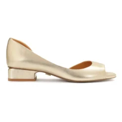 Guld peep toe pumps med lav hæl