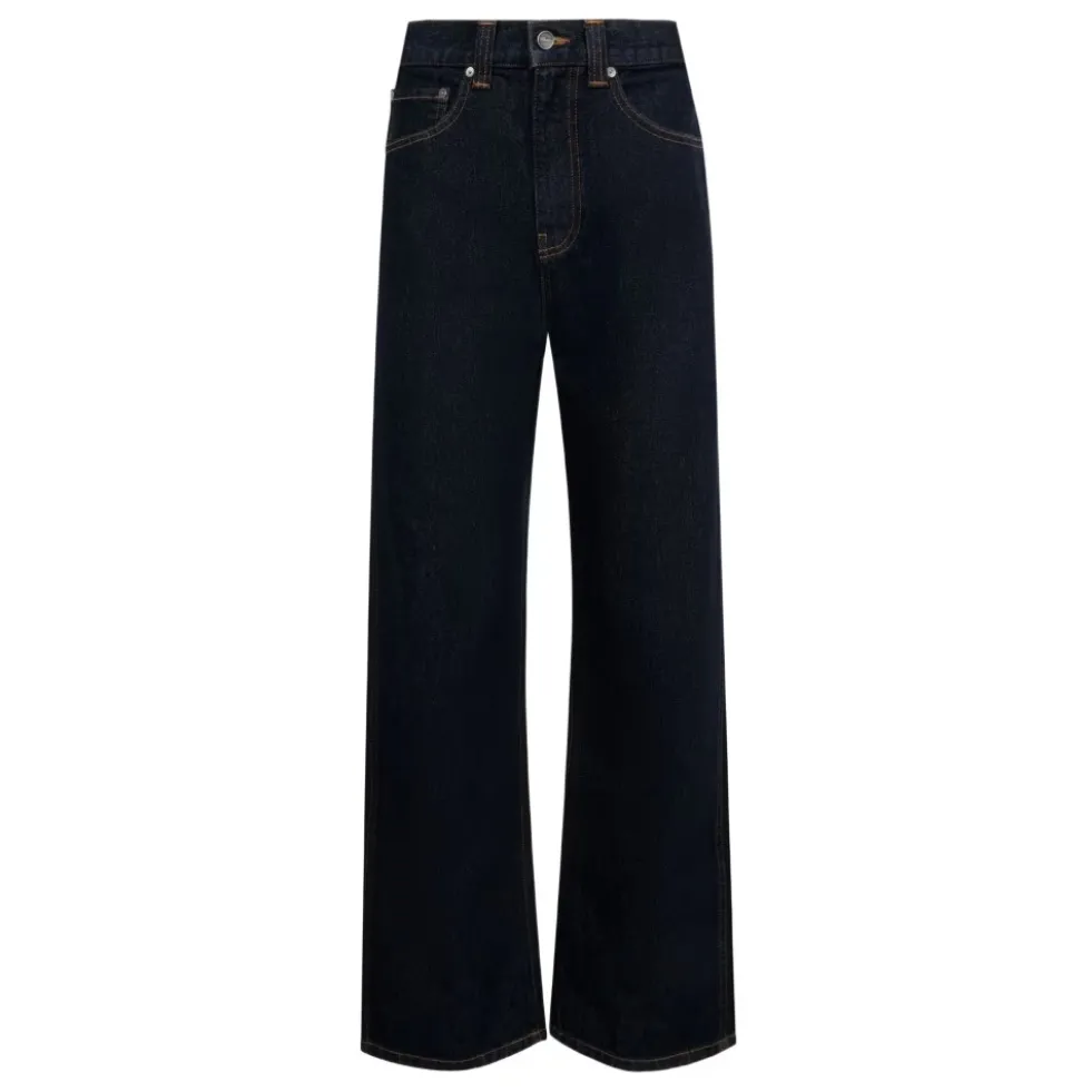 Højtaljede denim jeans med knaplukning