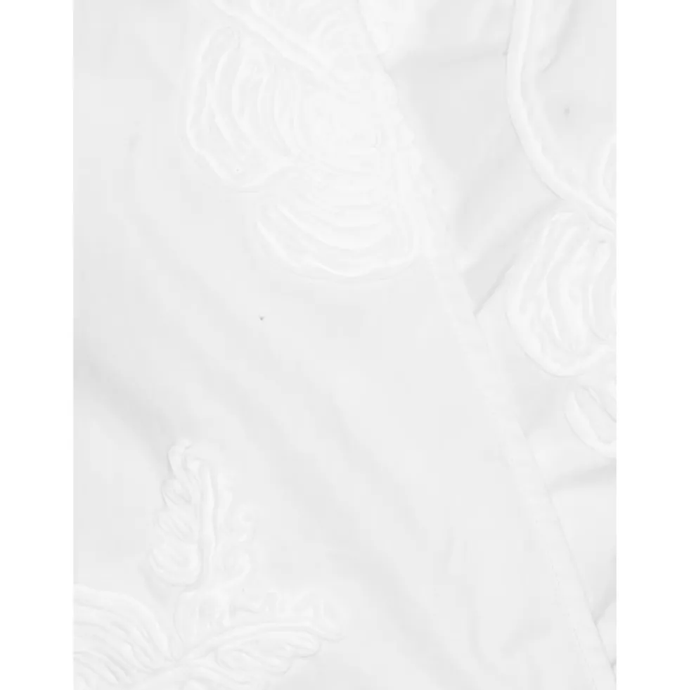 Hvid Bomuldsskjorte med Broderede Blomster