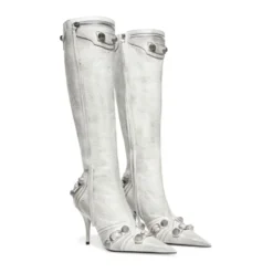 Hvide Cagole Point-Toe Stiletto Støvler