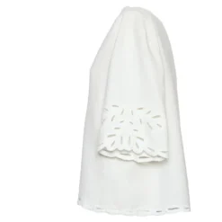 Hvid Perforeret Broderi V-Hals Top